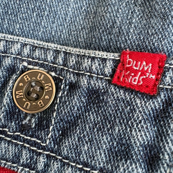 Vintage B.U.M. Equipment Baby Denim Overalls | 6M | Red Lined | Retro Patch - Picture 4 of 5